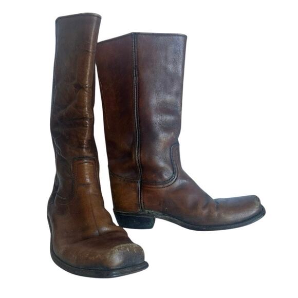 Vintage Frye Original Campus Pull On Genuine Leather Tall Boots In Brown 10.5 - Picture 2 of 12